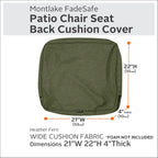 Classic Accessories Montlake Water-Resistant 21 x 22 x 4 Inch Outdoor Back Cushion Slip Cover, Patio Furniture Cushion Cover, Heather Fern Green, Patio Furniture Cushion Covers