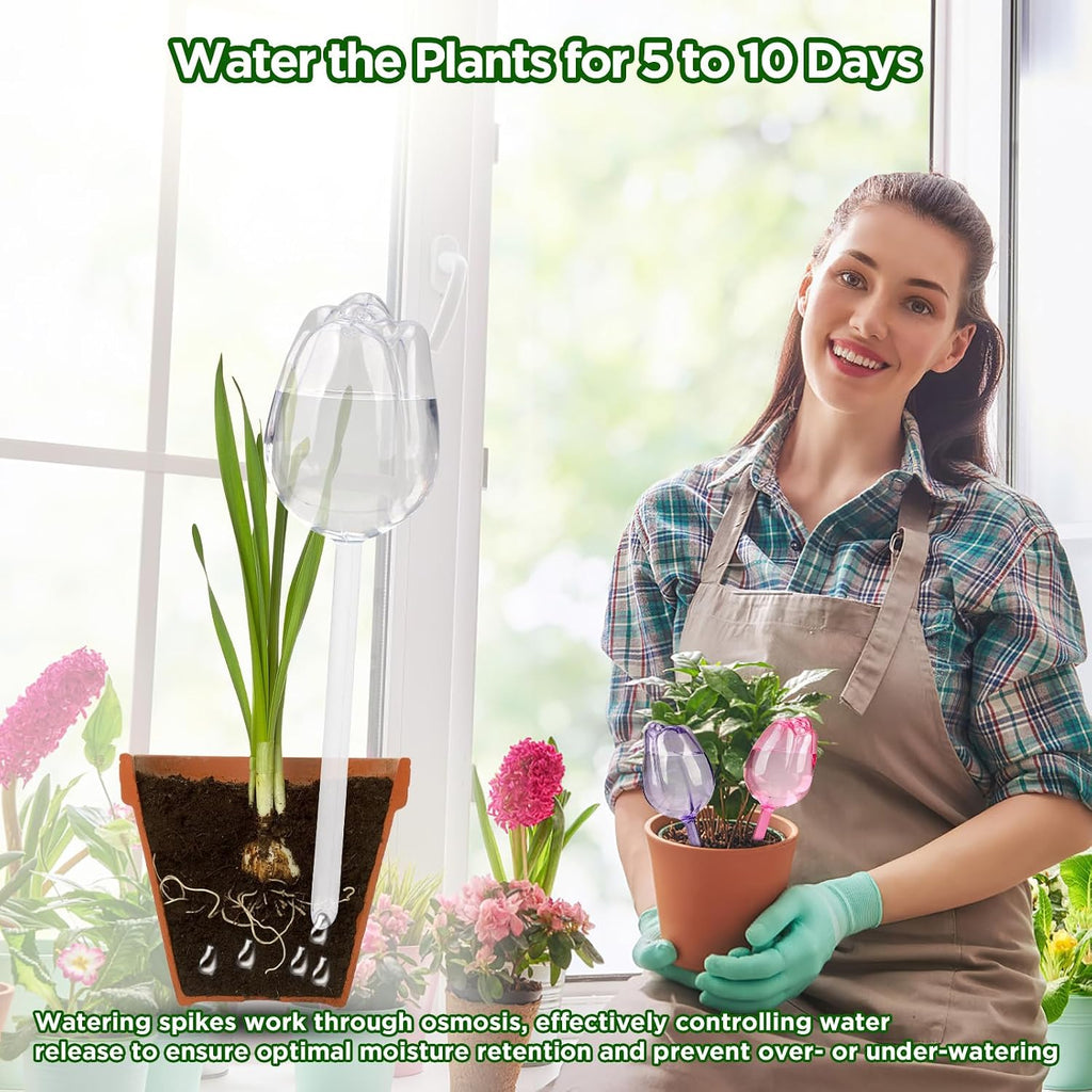 4 Pcs Plastic Self Watering Globes Bulbs for Indoor & Outdoor Plants, Tulip Self Plant Watering Globes, Automatic Plant Watering Devices for Houseplants
