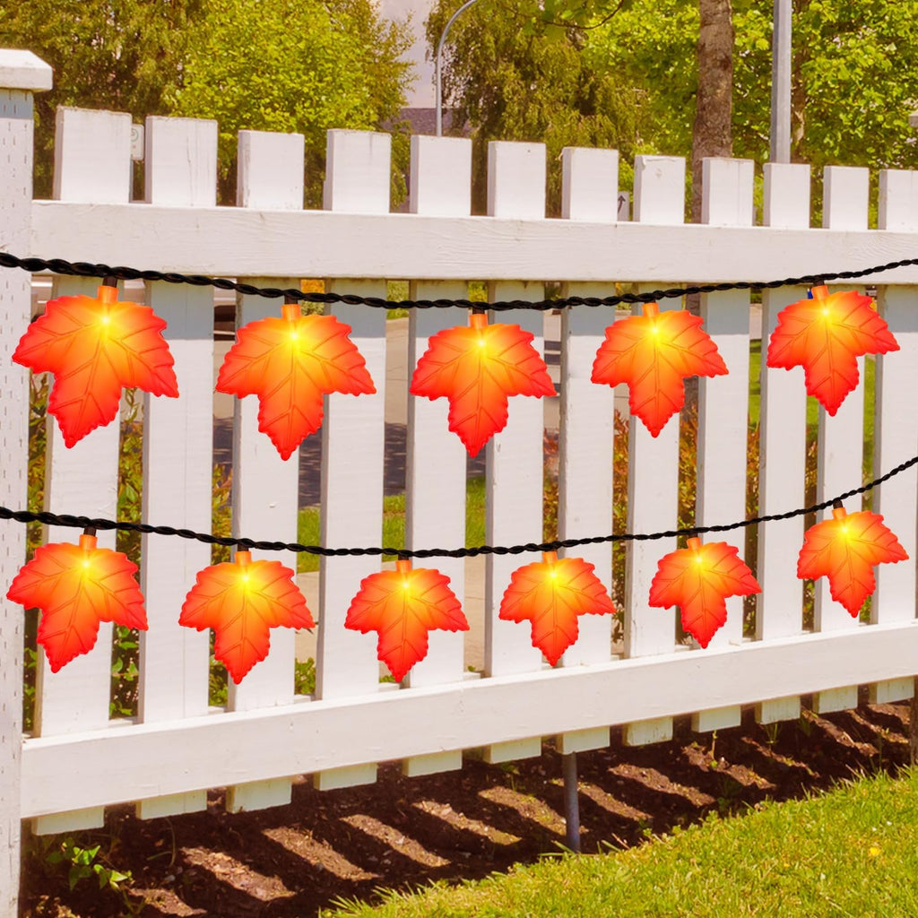 Fall Decor Maple Leaf String Lights, 8.5Ft Fall String Lights Plug In with 10 LED Orange Leaves Lights, Thanksgiving Lights Indoor Outdoor for Autumn Home Fireplace Harvest Thanksgiving Decorations