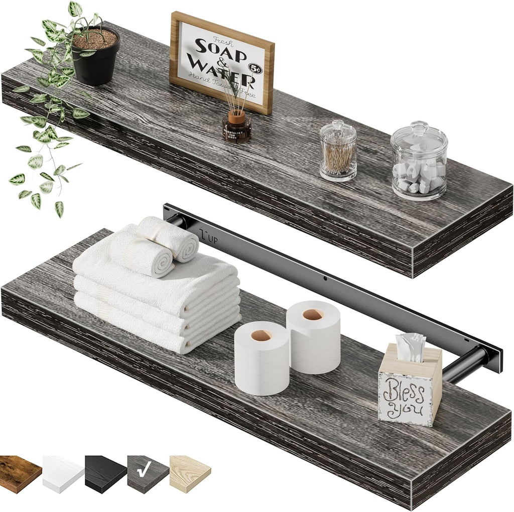 QEEIG Bathroom Long Floating Shelves for Wall (Grey, Set of 2, 23.6")