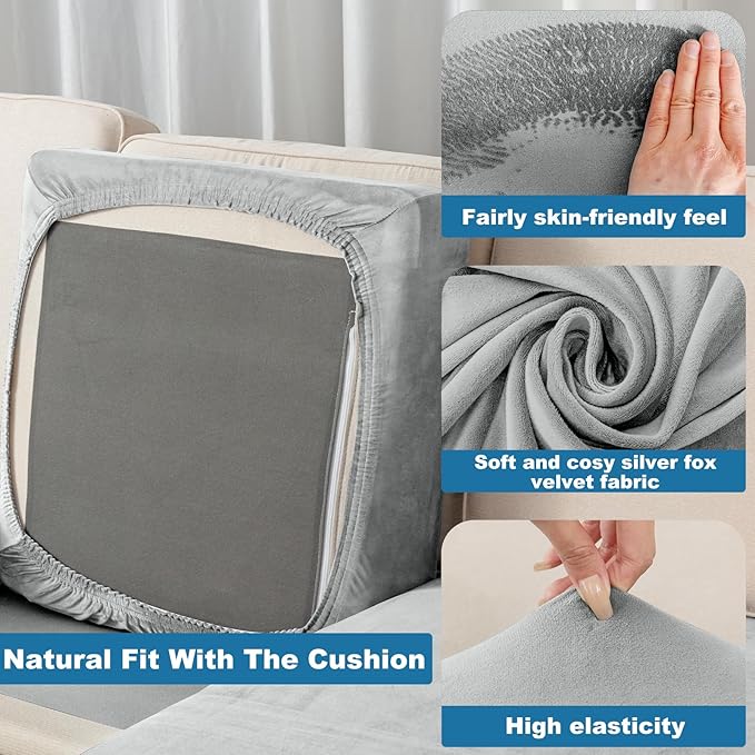 Couch Cover Stretch Velvet Sofa Cushion Cover 3-Piece - Image 4