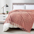 BOURINA Coral Pink Throw Blanket 50 x70 Inches Jacquard Argyle Throw Textured by BOURINA