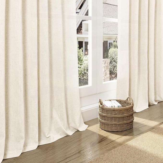 Warm Beige Linen Curtains 63 Inches Long 2 Panel Sets - Image 5