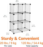 Amazon Basics 6-Cube Wire Grid Stackable Storage Organizer, Metal Shelving Unit, No-Tool Assembly, 26"W x 38"H x 12.6"D, Black