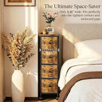 Narrow Nightstand with 4 Drawers, Slim Bedside Table for Small Space