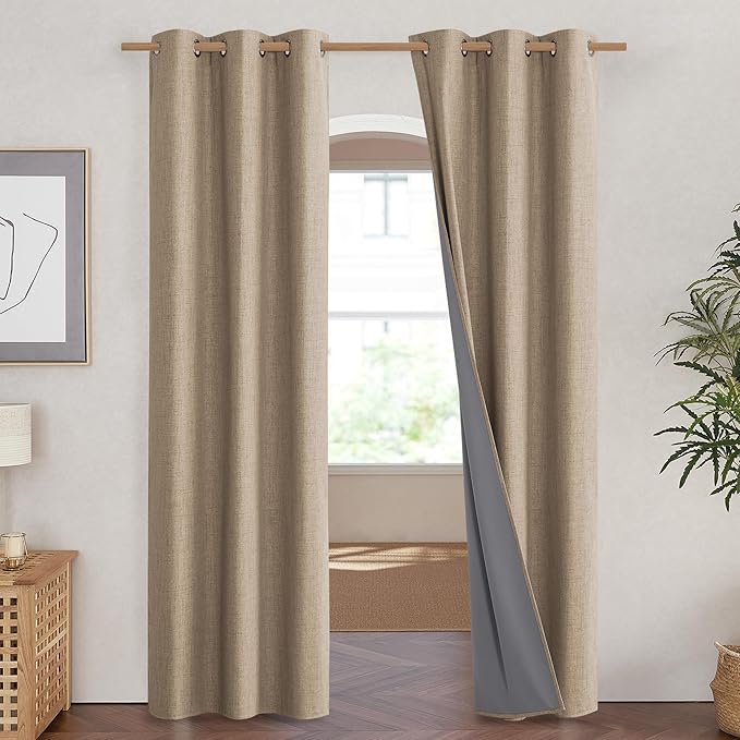 NICETOWN Burlap Vintage Open Linen Weave Flax Thermal Curtains, 100% Blackout - Image 2