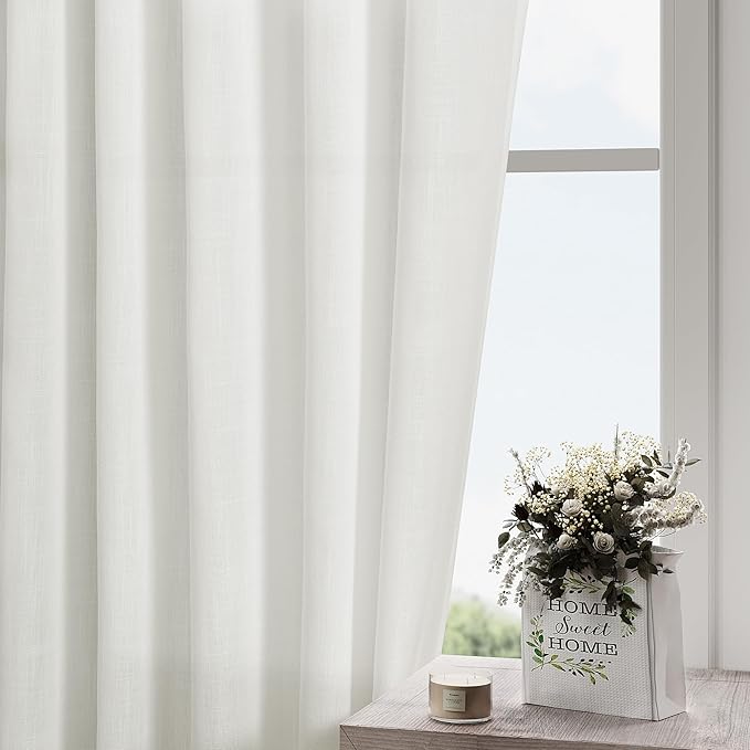 Nanspring Ivory Semi Sheer Curtains 72 Inches Long 2 Panels Set - Image 2