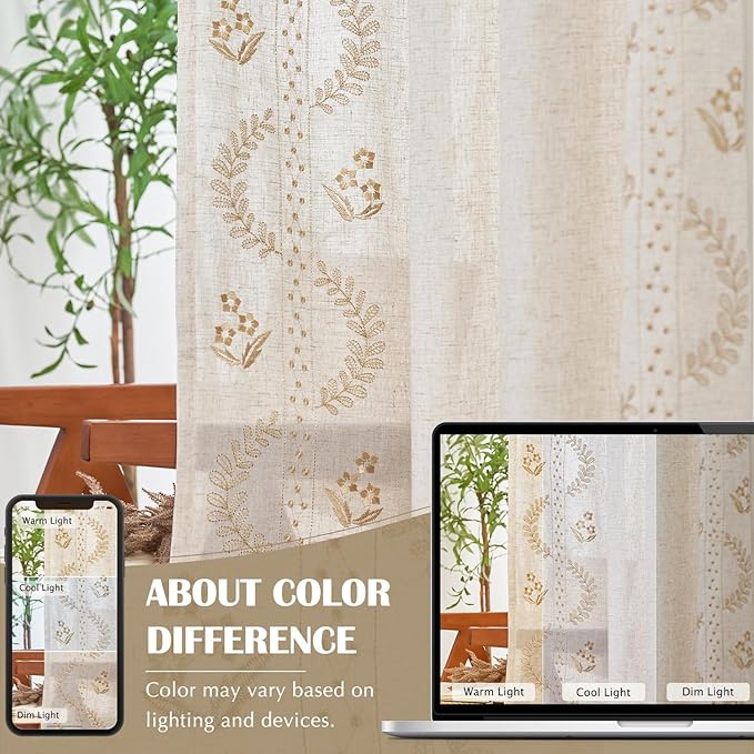 jinchan Belrose Linen Curtains for Bedroom Floral Curtains 72 Inch Length Linen - Image 8