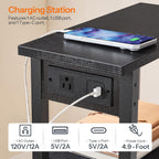 HOOBRO Narrow Side Table, 3-Tier Slim End Table with Charging Station, Skinny Nightstand with Open Storage, for Small Spaces, Living Room, Bedroom, Study, Rustic Brown and Black BB340UBZ01