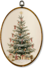 XPH Vintage Christmas Tree Oval Wall Art Framed, Rustic Winter Xmas Tree Oval Wall Decor, Farmhouse Christmas Cozy Winter Hanging Canvas Prints for Home Bedroom Living Room Decoration, 8.6x11.4 Inch