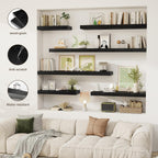 Acovy 30 Inch Floating Shelves, 12" Deep Floating Shelf Wall Mounted, 30" Wall Shelves, Rustic Deep Bookshelf, Extra Deeper & Thicker Display Shelves for Bedroom, Living Room, Black, Set of 2