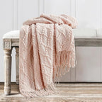 BOURINA Pink Throw Blanket 50 x70 Inches Jacquard Argyle Throw Textured Solid - Image 5