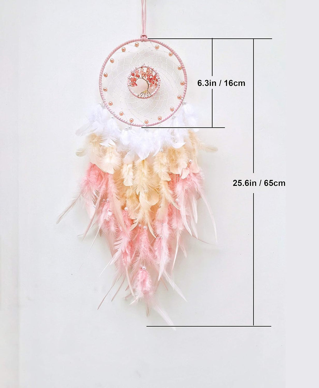 Dream Catchers, Pink Dream Catcher Tree of Life Wall Decor, with Natural Healing Crystal Stone, Perfect Pink Crystal Handmade Dreamlike Dream Catchers for Girls Bedroom Decor Art Craft Gift