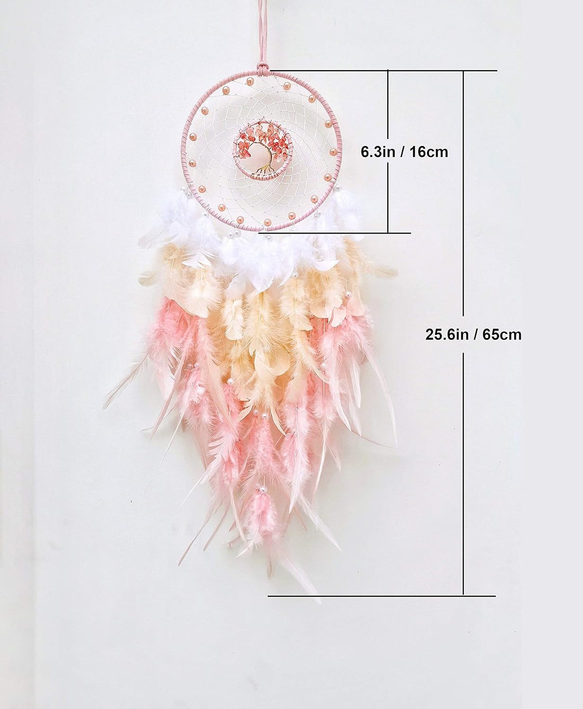 Dream Catchers, Pink Dream Catcher Tree of Life Wall Decor, with Natural Healing Crystal Stone, Perfect Pink Crystal Handmade Dreamlike Dream Catchers for Girls Bedroom Decor Art Craft Gift
