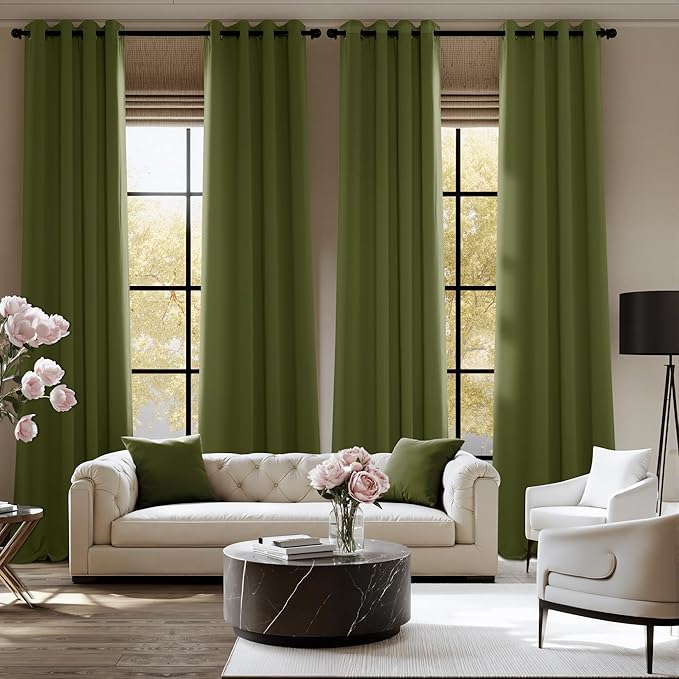 NICETOWN Room Darkening Draperies Curtains Panels, 2 Panels Olive Green W52 x - Image 2