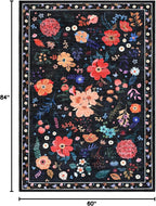 Macgace Floral Area Rug for Living Room, Machine Washable 5x7 Black Rugs