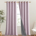 NICETOWN Pink Vintage Linen 100% Blackout Curtains - Image 2