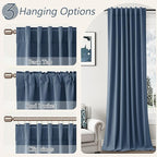Denim Blue 100% Blackout Linen Curtains 120 Inch Length 2 Panels Set - Image 6