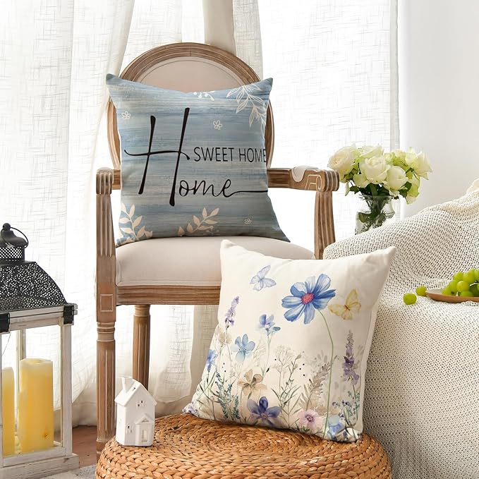 AVOIN colorlife Spring Saying Flowers Butterfly Bird Throw Pillow Covers - Image 3