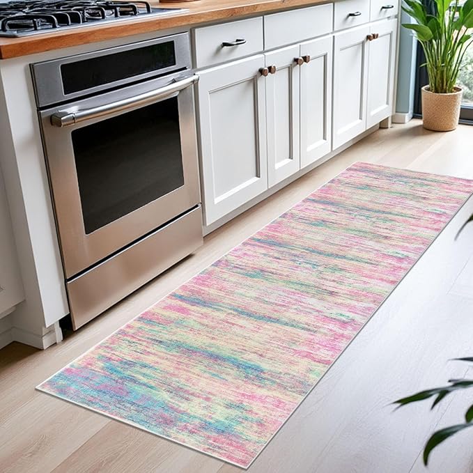 KOZYFLY Modern Abstract Runner Rug 2x6 Multi Pink Runners - Image 3