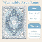 SERISSA Boho Area Rug 5x7 Blue, Washable Large Rugs - Image 6
