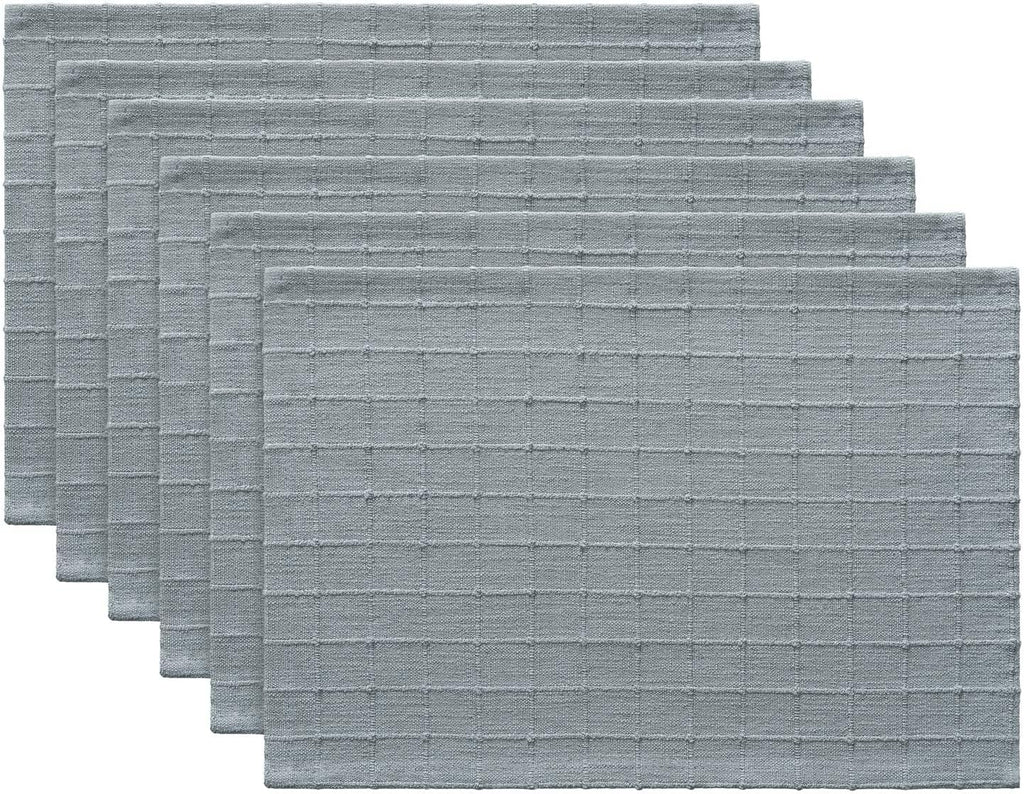 ZeeMart Artisanal Grid Decorative Linen Placemats Set of 6, Chambray