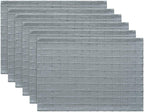 ZeeMart Artisanal Grid Decorative Linen Placemats Set of 6, Chambray