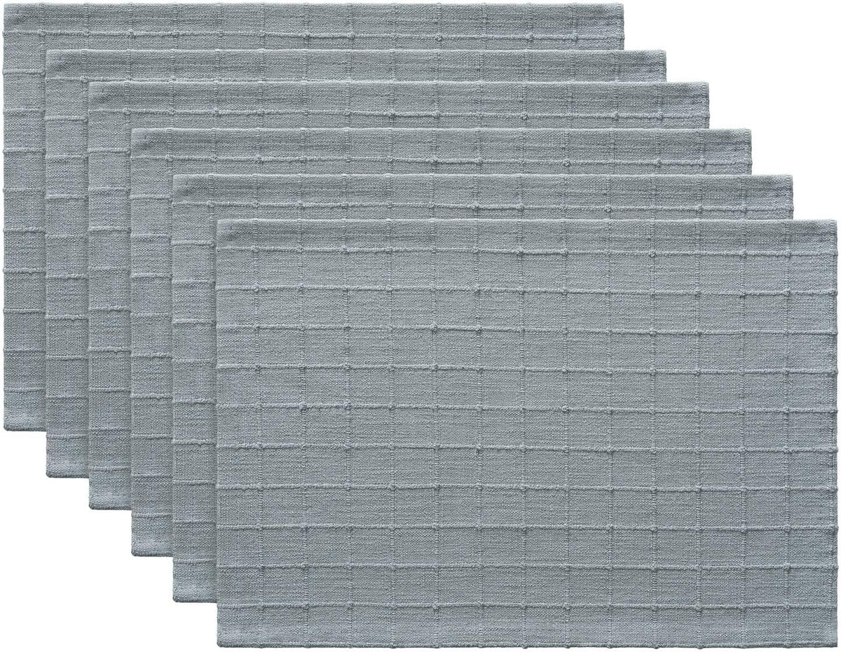 ZeeMart Artisanal Grid Decorative Linen Placemats Set of 6, Chambray