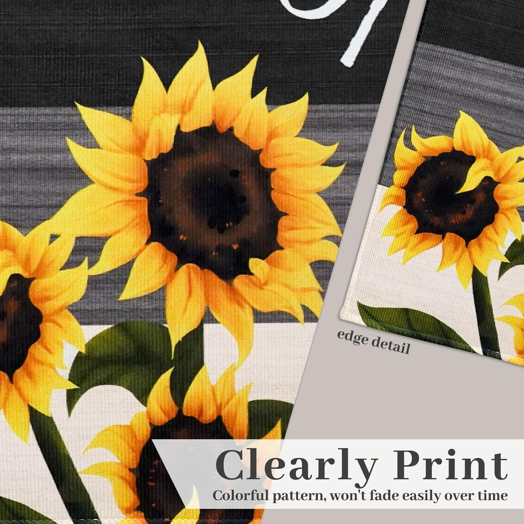 Sunflower Kitchen Mat Set of 3, Kitchen Decor and Accessories(Black White)