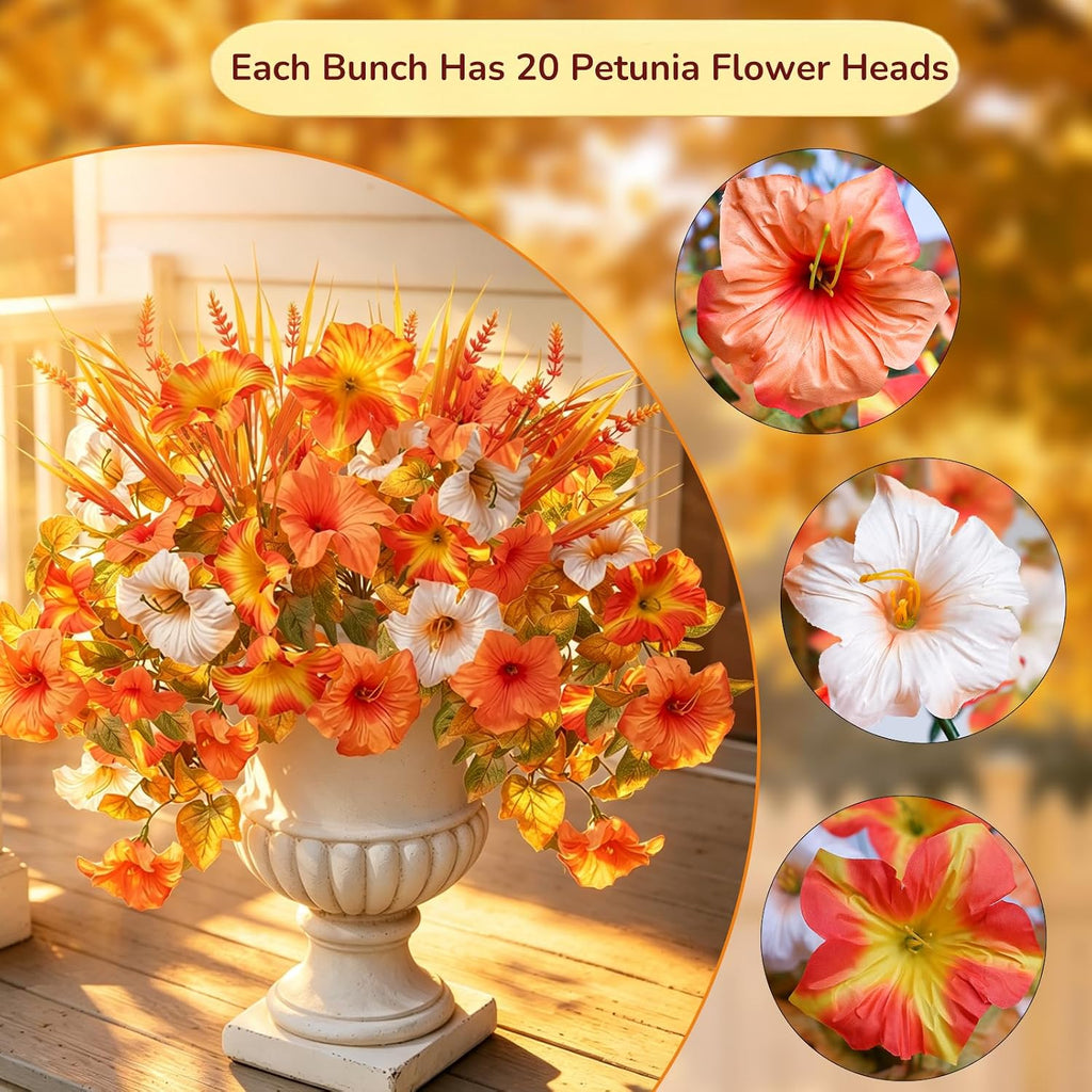 4 Pcs Large Artificial Fall Petunias Flowers with 4 Pcs Monkey Grass