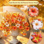 4 Pcs Large Artificial Fall Petunias Flowers with 4 Pcs Monkey Grass
