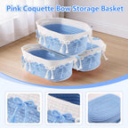 2PC Blue Bow Baskets for Gift Cute Coquette Woven Rope Storage Basket with Handle Laundry Hamper Storage Bins for Home Decor Organization Nursery Baby Shower, 11.8''x7.8''x4.7''