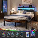 Liians Full Size Bed Frame with LED Lights, Charging Station