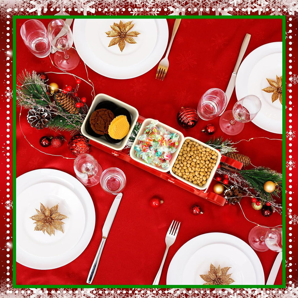 4 Pcs Christmas Sleigh Serving Dish 3 Tiered Ceramic Serving Bowl, Classic