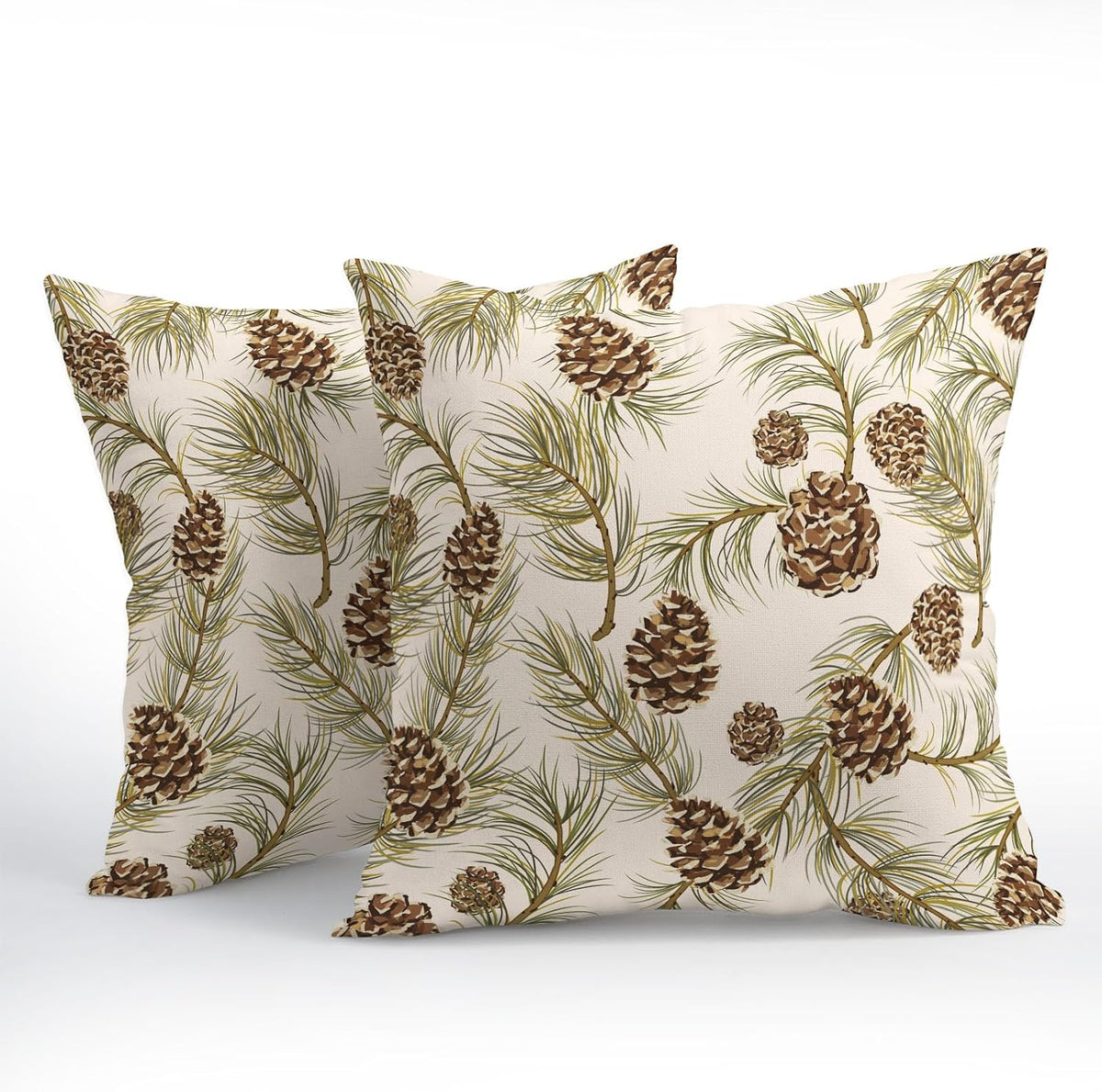 Winter Pine Cone Pillow Covers 18x18 Inch Set of 2 Christmas Theme Pinecone Plant Outdoor Throw Pillows Rustic Xmas Holiday Pillowcases for Couch Sofa Bed Home Decor