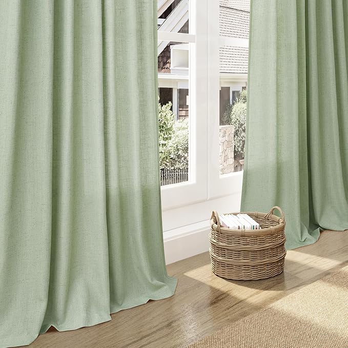 Mist Sage Linen Curtains 63 Inches Long 2 Panel Sets - Image 6