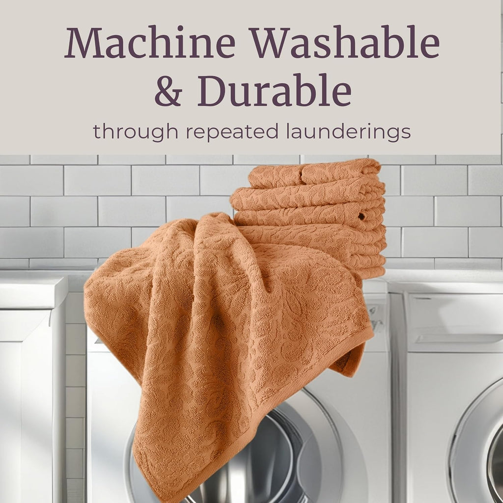 6PC Jacquard Towel Set - 500GSM 100% Cotton Bathroom Accessories - 2 Bath Towels, 2 Hand Towels and 2 Wash Cloths - Soft and Absorbent Bathroom Set for Shower, Gym, Dorm, and Spa by Lavish Home (Clay)
