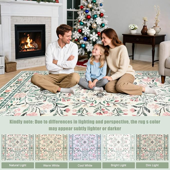 Area Rug Living Room Rugs: Floral 5x7 Washable Rug Vintage Soft Boho Non-Slip - Image 9