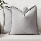 MIULEE Decorative Throw Pillow Covers Neutral Linen Fringe Throw Pillows Euro by MIULEE