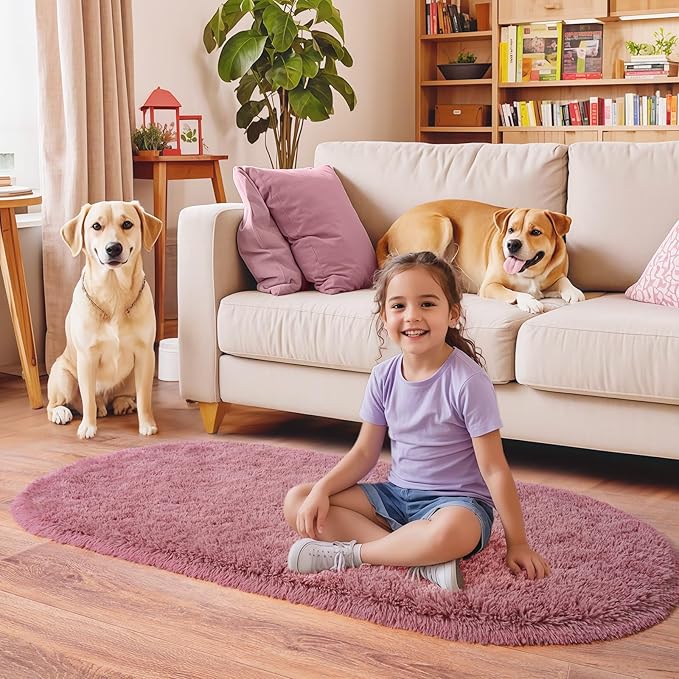 Pionblank Fluffy Oval Area Rug for Bedroom 3.3x6.2 Feet, Cute Plush Throw Rugs - Image 2