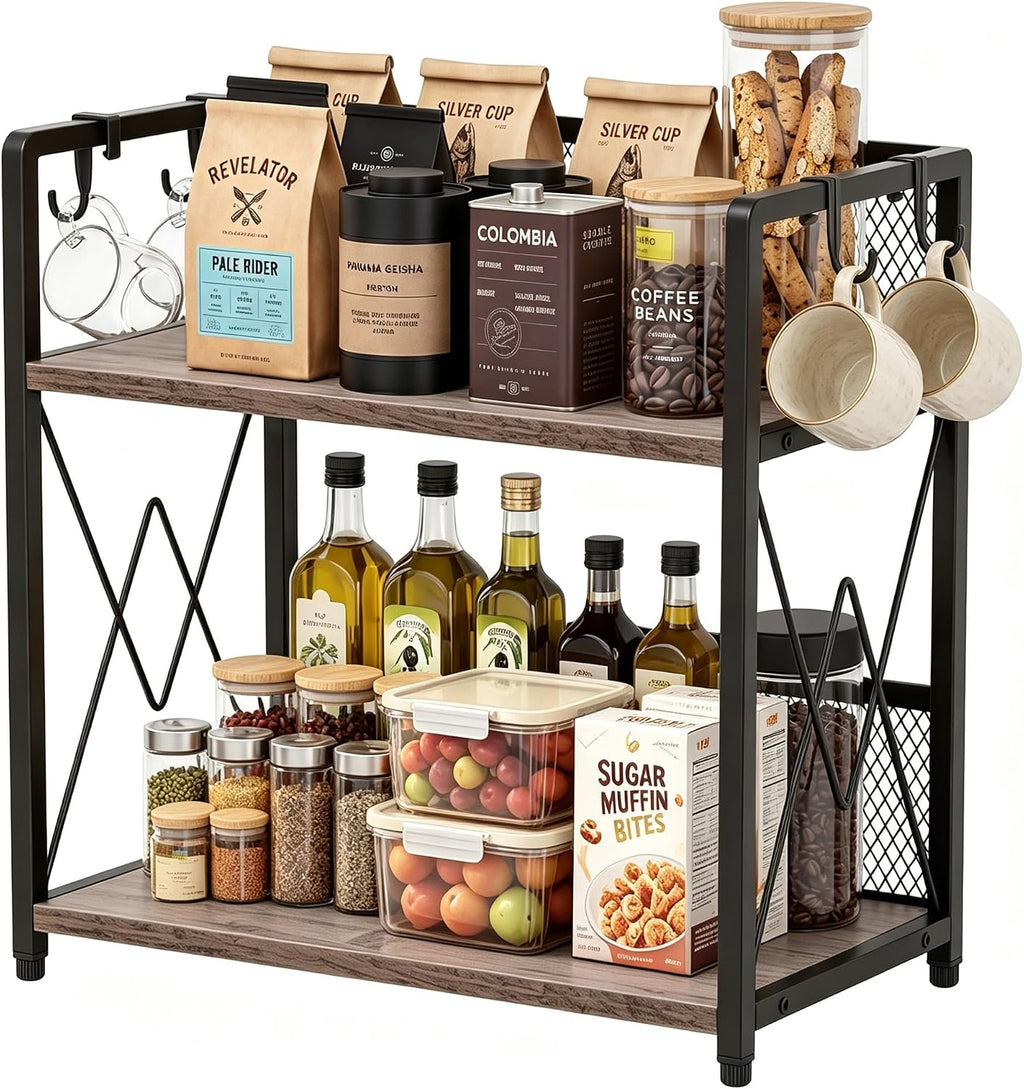 Coffee Bar Organizer, Kitchen Counter Organizer, Wood Coffee Bar Shelf