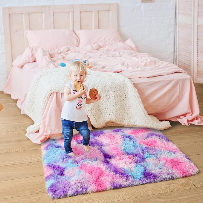 Tepook Soft Rainbow Rug for Girls Room, Cute Fluffy Girls Bedroom Rugs - Image 3