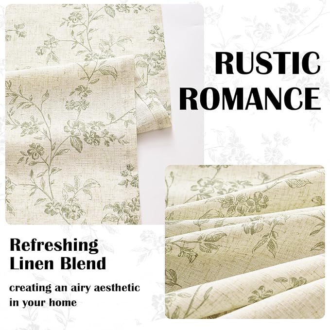 Lazzzy 90 inch Long Curtain for Bedroom Green Floral Linen Drapes for Living - Image 4