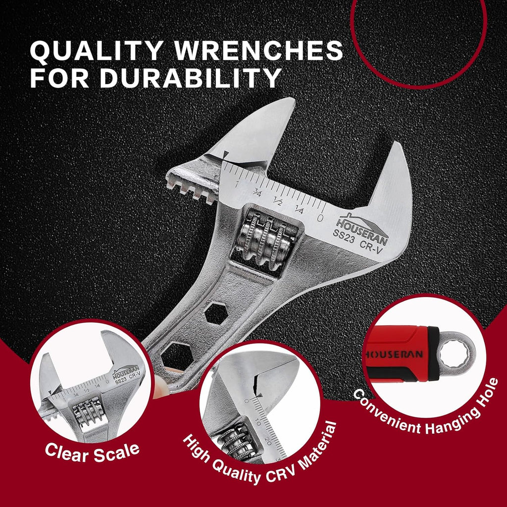 8 Inch CR-V Adjustable Wrench, Crescent Wrench with Non-Slip Grip