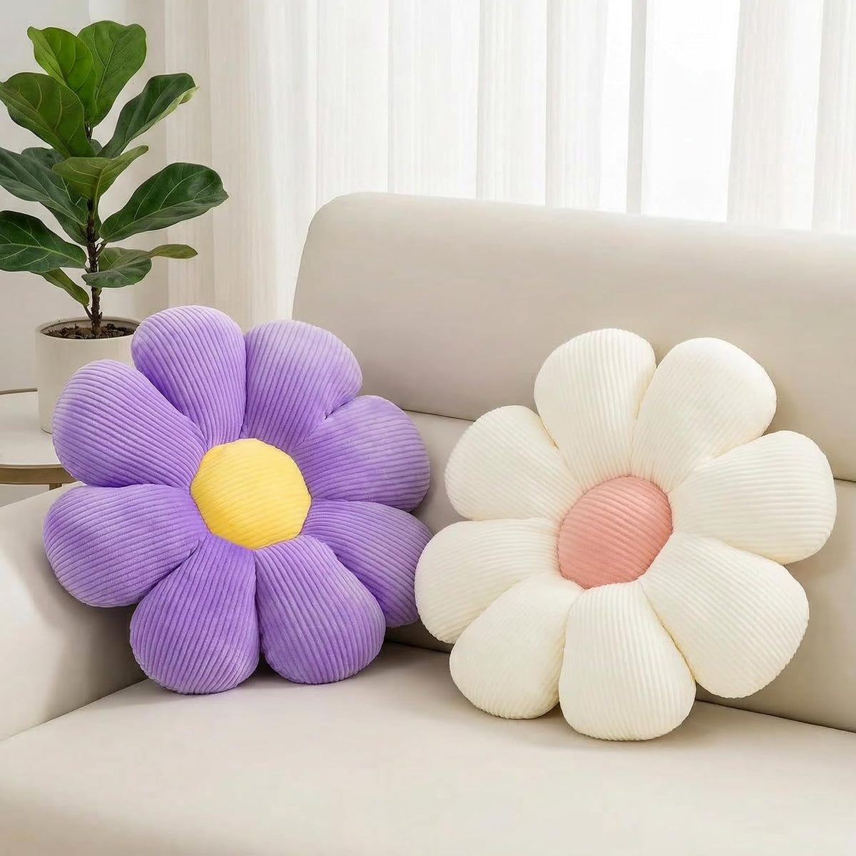 2 Pcs Purple White Flower Cute Decorative Throw Pillows for Bed Couch Chair