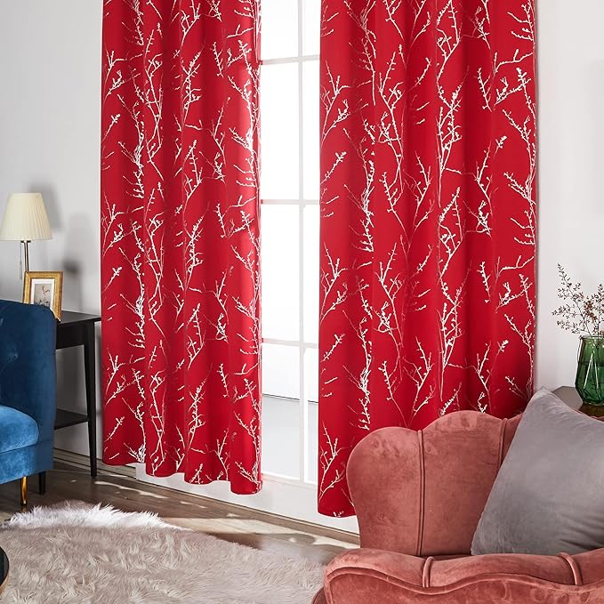 Deconovo Christmas Red Curtains, Soundproof Curtain, 52 x 95 Inch Long - Image 4