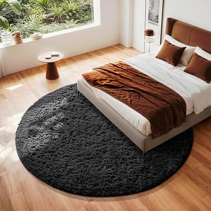 Ophanie Round Rug 8Ft Black Circle Area Rug, Room Decor - Image 5