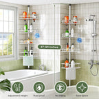 HAMITOR Rustproof Bathtub Corner Shelf, 4-Tier Shower Caddy Tension Pole