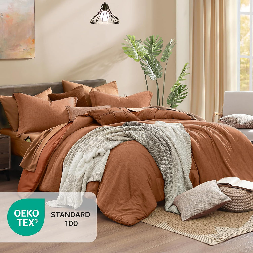Monbix Queen Comforter Set 7 Pieces Autumn Leaf Bed in a Bag