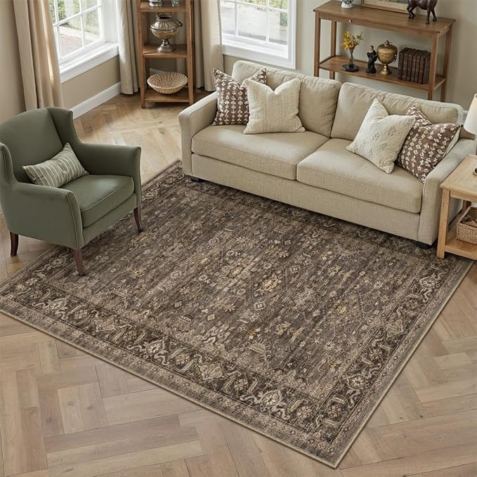 4x5 Washable Area Rug for Living Room Bedroom Vintage Brown Soft Low Pile - Image 4